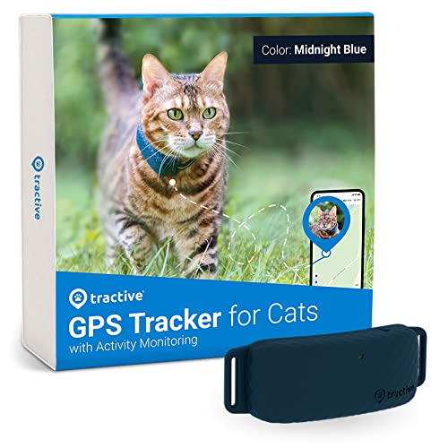 Tractive Waterproof GPS Cat Tracker - Location & Activity, Unlimited Range & Works with Any Collar (Dark Blue) (TRAMINDB)