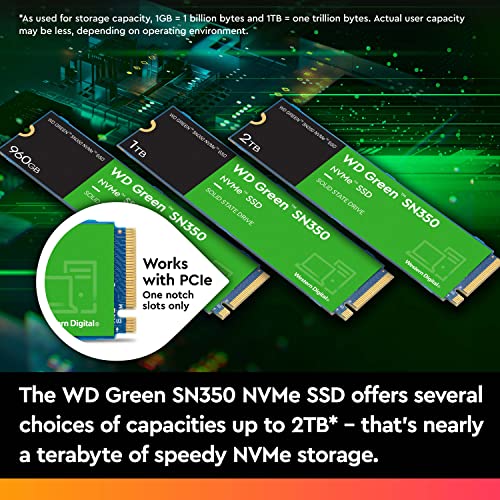 Western Digital 2TB WD Green SN350 NVMe Internal SSD Solid State Drive - Gen3 PCIe, QLC, M.2 2280, Up to 3,200 MB/s - WDS200T3G0C