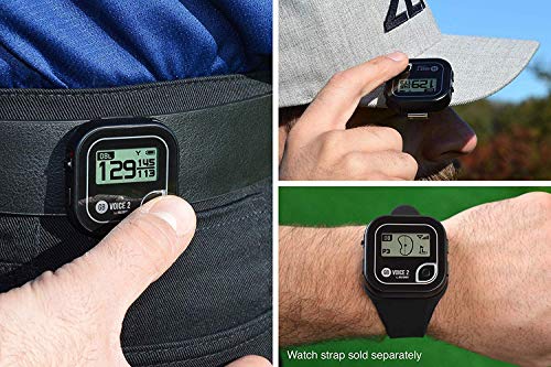 Golf Buddy Voice 2 Talking GPS Rangefinder (Bundle), Long Lasting Battery Golf Distance Range Finder & Silicon Strap Wristband (Voice 2, Black Voice 2 + Black Wristband)