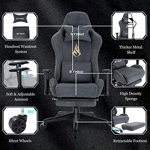 symino Gaming Chair Breathable Alcantara Office Chair Ergonomic PC Chair Racing Style Computer Chair with Adjustable Armrest, Adjustable Swivel Task Chair with Footrest