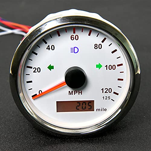 ARTILAURA GPS Speedometer 125MPH 85mm Car Speedometer Gauge Motorcycle Speed Odometer Mileage Adjustable Overspeed Alarm for Universal Car Boat(White, 125MPH)