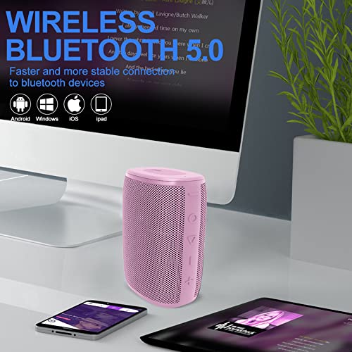 Hadisala Portable Wireless Bluetooth Speakers - IPX7 Waterproof & Built in Mic - Outdoor Travel Speaker with TWS - Pink