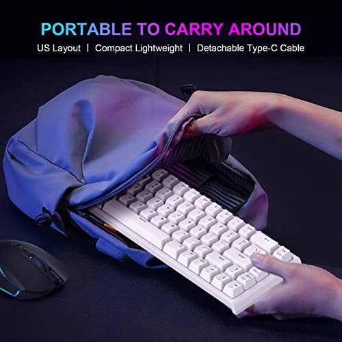 NPET K62 60% Gaming Keyboard, RGB Backlit Ultra-Compact Gaming Keyboard, Mini Wired Computer Membrane Keyboard for Windows PC Gamers(68 Keys, White)