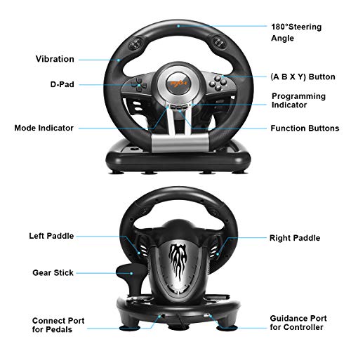 Xbox Steering Wheel - PXN V3II 180° Gaming Racing Wheel Driving Wheel, with Linear Pedals and Racing Paddles for Xbox Series X|S, PC, PS4, Xbox One, Nintendo Switch - Black