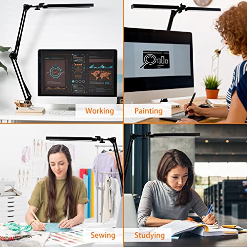 Hitish LED Desk Lamp, 24W Super Bright Architect Desk Lamp with 3 Color Modes & 10 Brightness Levels for Home & Office, Eye Protection Swing Arm Desk Lamp with Clamp for Read, Study, Work, Monitor