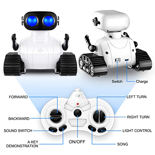 Robot Toys, Rechargeable RC Robots for Boys, RC Robot Toys for Kids, Kids Toys with Music and LED Eyes, 3+ Years Old Boys/Girls Toys (White) 1