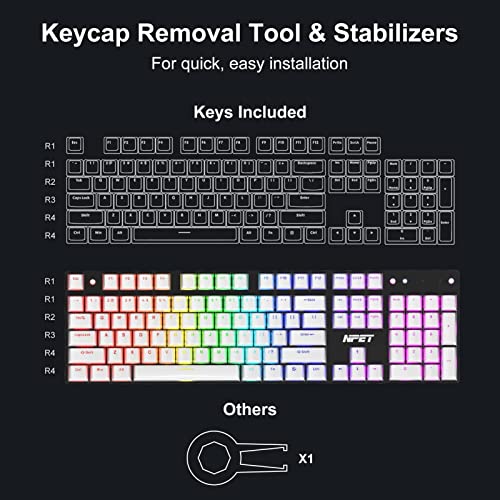 NPET KC10-02 Pudding Keycaps, Doubleshot PBT Keycap Set with Translucent Layer, for Mechanical Keyboards, Full 104 Key Set, OEM Profile, US Layout, White