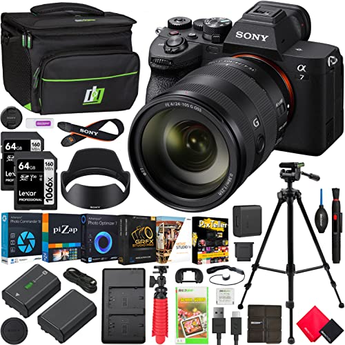 Sony a7 IV Full Frame Mirrorless Camera Body with FE 24-105mm F4 G OSS Full Frame E-Mount Lens ILCE-7M4/B + SEL24105G Bundle with Deco Gear Case + Tripod + Extra Battery, Dual Charger and Accessories