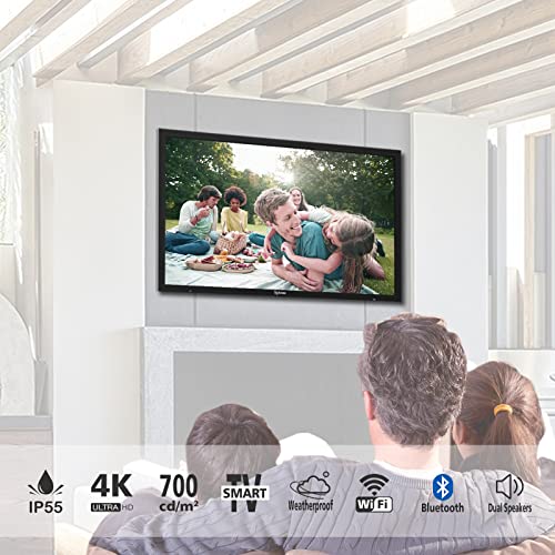 SYLVOX 55 Inch Outdoor TV, Waterproof 4K Smart TV, High Brightness,7x16(H) Commercial Grade, Supports Bluetooth & Wi-Fi, Suitable for Partial Sun(Deck Series 2022)