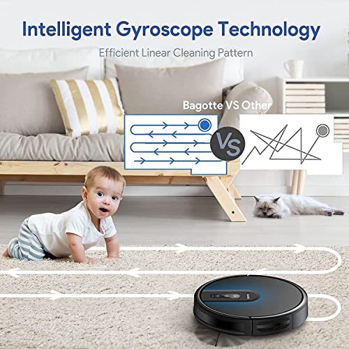 Robot Vacuum Cleaner, Bagotte 4-in-1 Robot Vacuum and Mop, Gyro Navigation, Carpet Automatic Boost,Virtual Boundary, Self-Charging, Alexa/App/WiFi Robot Vacuum for Pet Hair Hard Floor Carpets