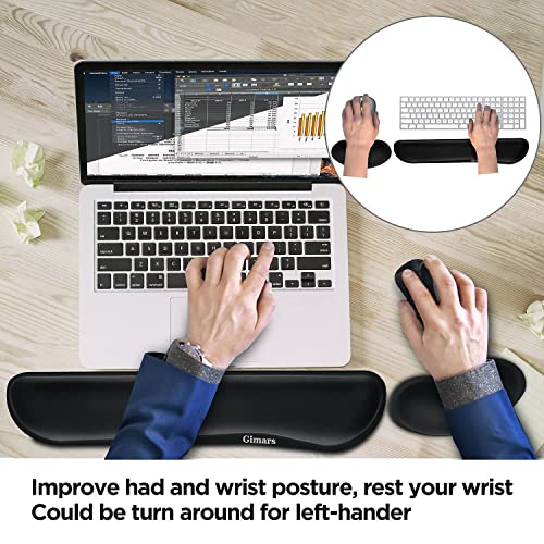 Gimars Upgrade Enlarge Gel Memory Foam Set Keyboard Wrist Rest Pad, Mouse Wrist Cushion Support for Office, Computer, Laptop, Mac, Comfortable, Lightweight for Easy Typing Pain Relief, Black