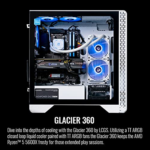 Thermaltake Glacier 360 Liquid-Cooled PC (AMD Ryzen 5 5600X, RTX 3060, 16GB RGB 3600Mhz DDR4 ToughRAM RGB Memory, 1TB NVMe M.2, WiFi, Win 10 Home) Gaming Desktop Computer S3WT-B550-G36-LCS