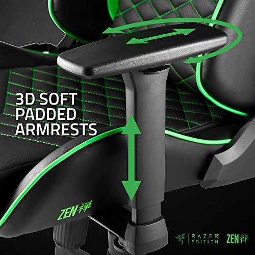 Tarok Pro - Razer Edition Gaming Chair by Zen - Lime Green Gaming Chair - Reclining Ergonomic Desk Office Chair – Adjustable Game Chair, Lumbar Support, Memory Foam Pillow, Comfortable Zen Work Chair