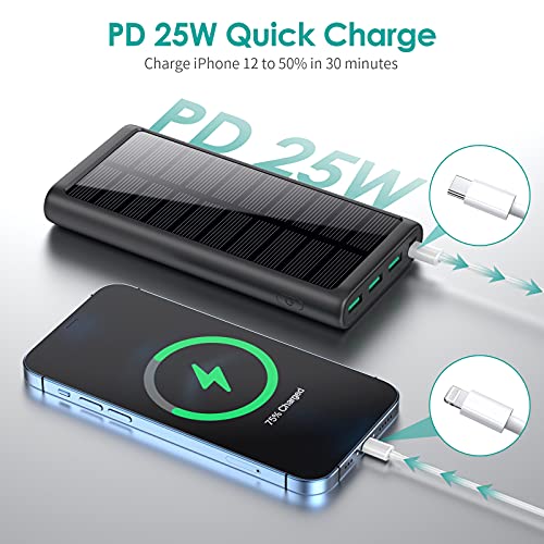 5 in 1 Wireless Portable Charger, 36800mAh Dual QC4.0 25W PD Fast USB C Power Bank, IP65 Solar Charger, 5 Output 3 Input Battery Pack Compatible with iPhone 13,12,11,X,Samsung Galaxy,Google Pixel,iPad