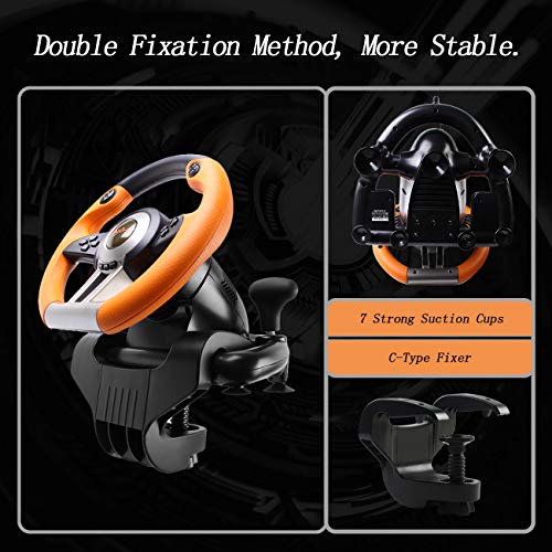 Racing Wheel, PXN-V3II 180° Game Racing Steering Wheel with Pedal and Shift Paddle, Compatible for PC, PS3, PS4, Xbox One, Xbox Series S&X, Nintendo Switch.-Orange