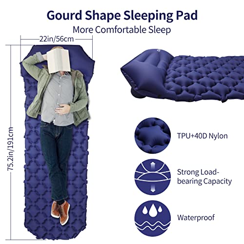 Sleeping Pad for Camping, Self Inflating Camping Pad Waterproof Upgraded Hand Press, Ultralight Sleeping Pad Portable, 75" * 22" Sleeping Pad for Camping, Backpacking Traveling, Hiking