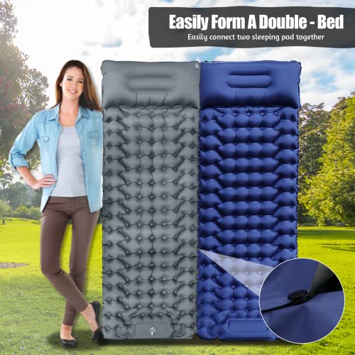 Sleeping Pad for Camping,Self Inflating Sleeping Pad 2022 Upgraded Sleeping Mat with Air Pillow for Hiking Traveling, Durable Waterproof Air Mattress Compact Hiking Pad (Blue&Grey)