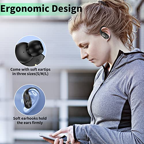 RIZIZI Wireless Earbuds Bluetoth Headphones with Wireless Charging Case and LED Digital Display 40hrs Playtime Built in Mic Waterproof Earphones with Over Earhooks Bass Sound Headset for Sport Gym