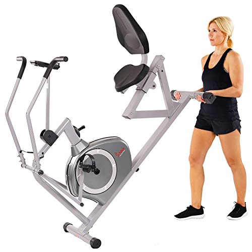 Sunny Health & Fitness Magnetic Recumbent Exercise Bike, 350lb High Weight Capacity, Cross Training, Arm Exercisers, Monitor, Pulse Rate Monitoring | SF-RB4708