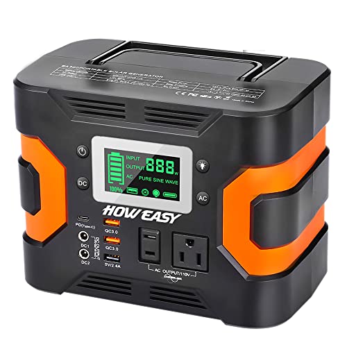 HOWEASY Portable Power Station, 330W (Peak 380W) Solar Generator (Solar Panel Not Included), 300Wh Backup Lithium Battery, with 110V/330W AC Outlet and LED Light, for Family Camping RV Emergency