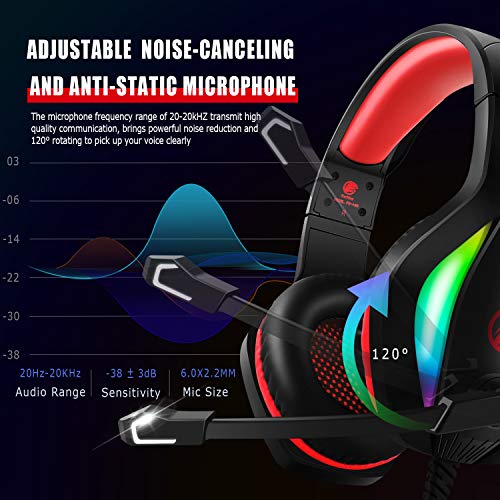 Fachixy Gaming Headset for PS4 PS5 Xbox One PC Nintendo Switch, Stereo Sound Gaming Headphones, Xbox Headset with RGB Light, PS4 Headset with Mic, Noise Cancelling Headphones with 3.5mm Jack (Red)