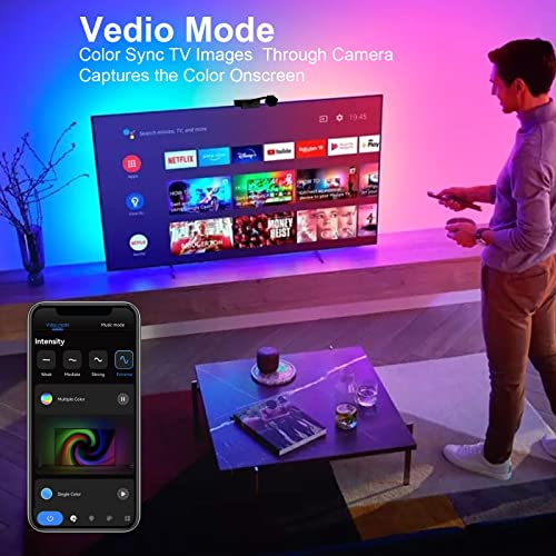 TV LED Backlight with Camera, Dosilkc 1080P WiFi Camera Screen Sync Controller with Phone App, RGBIC LED Lights for TV with Video, Music Rhythm, Scene Mode, 16.4ft Led Strip Lights for 55-70 inch TVs