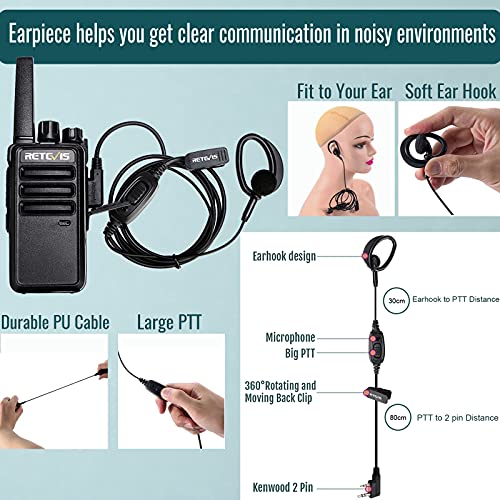 Retevis RT68 Walkie Talkies with Earpiece, Portable FRS Two-Way Radios Rechargeable, with 6 Way Multi Unit Charger, Hands Free, Long Range, Rugged 2 Way Radios 6 Pack for Adults School Manufacturing