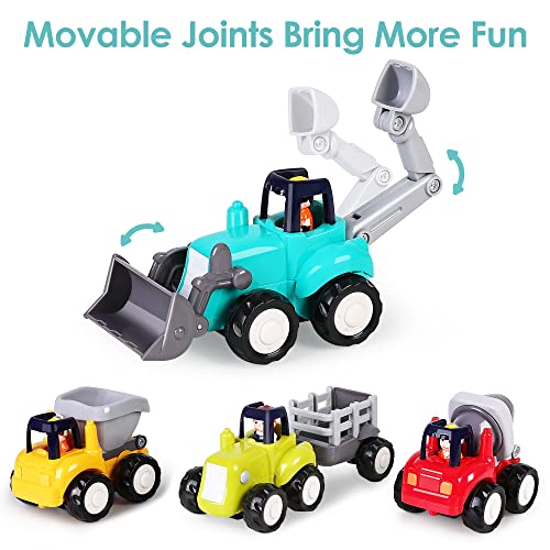 iPlay, iLearn Toddler Electronic Construction Crane Toys Set, Baby Musical Activity Cube w/ 4 Inertia Push Go Vehicles, Tractor Backhoe Dump Truck, Birthday Gifts 18 Month 2 3 Year Old Infant Boy Girl