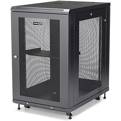 StarTech.com 19" 18U Server Rack Cabinet - 4-Post Adjustable Depth 2 to 30" Network Equipment Rack Enclosure w/Casters/Cable Management/1U Shelf/Locking Doors and Side Panels (RK1833BKM)