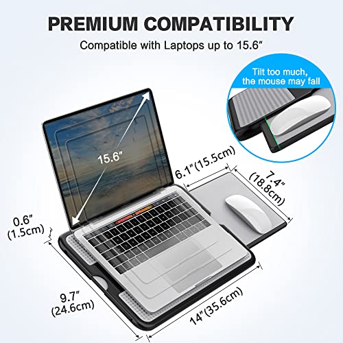 AboveTEK Portable Laptop Lap Desk w/ Retractable Left/Right Mouse Pad Tray, Non-Slip Heat Shield Tablet Notebook Computer Stand Table w/ Sturdy Stable Cooler Work Surface for Bed Sofa Couch or Travel