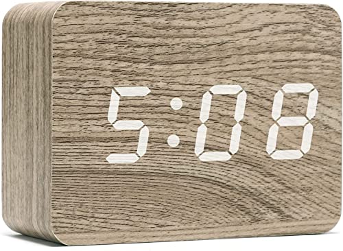 Small Digital Clock,Wooden Alarm Clock for Bedrooms Bedside Table,Electronic Stylish Wood Grain Alarm Clock,Dimmable Travel Clocks with LED Date Display Temperature for Home Office,(Rectangle)…
