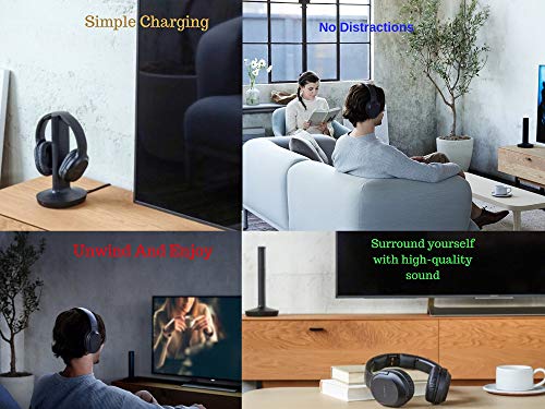 SONY Wireless Headphones for TV Watching (WHRF400R) with Transmitter Dock (TMRRF400) – 6-ft 3.5mm Stereo + NeeGo RCA Plug Y-Adapter for TV