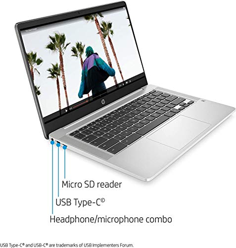 HP 14 Chromebook Laptop Computer 14" HD SVA Anti-Glare Display Intel Celeron Dual-Core N5000 Processor 4GB DDR4 64GB eMMC Backlit WiFi Webcam Chrome OS Google Classroom Compatible w/ 32GB SD Card