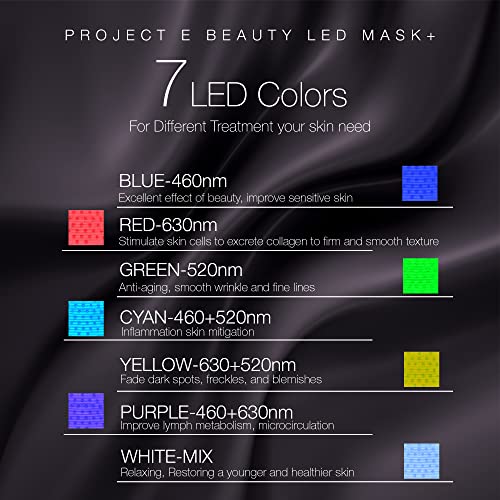 Project E Beauty LED Light Therapy Face & Neck Mask | Wireless Photon Skin Rejuvenation Red Blue Green Therapy 7 Color Treatment Anti Aging Acne Spot Removal Wrinkles Brightening Facial Skin Care Mask