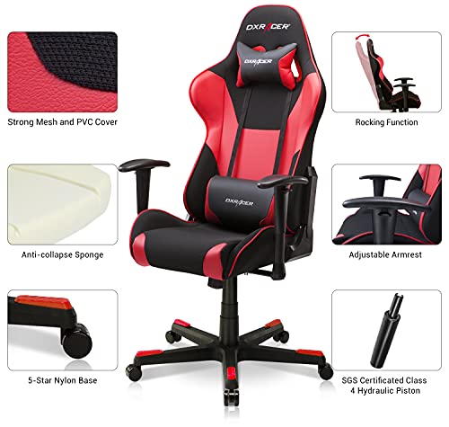 DXRacer PC Gaming Chair Racing Style Office Computer Seat Height Adjustable Recliner with Ergonomic Head Pillow and Lumbar Support, Formula Series, Standard, Black & Red