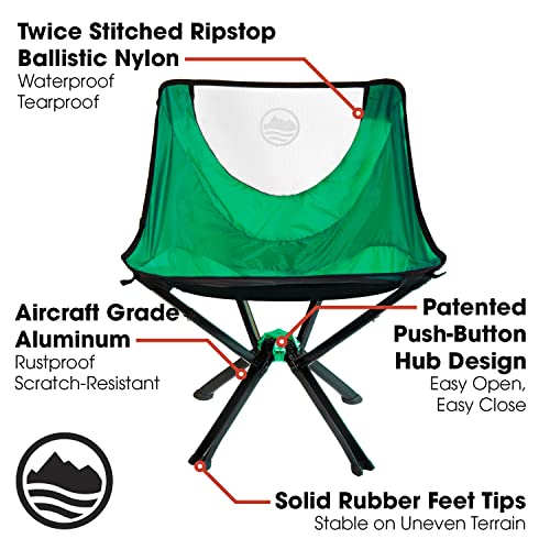 Cliq Camping Chair - Most Funded Portable Chair in Crowdfunding History. | Bottle Sized Compact Outdoor Chair | Sets up in 5 Seconds | Supports 300lbs | Aircraft Grade Aluminum (Moss)