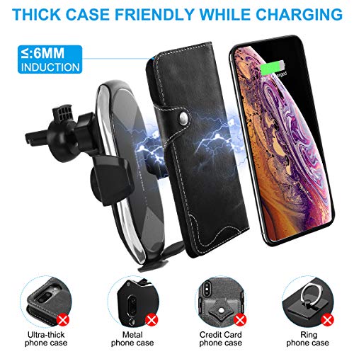 Wireless Car Charger Mount,HonShoop Auto-Clamping Qi 10W7.5W Fast Charging Car Phone Mount Air Vent Compatible with iPhone11/Pro/Max/XR/Xs Max/Xs/X/8/8Plus+Samsung S10/S10+/S9/S9+/Note (Silver)