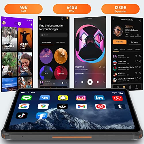 OUKITEL RT1 Android 11 Tablet,10.1 Inch Rugged Tablet with 10000mAh Large Battery, Octa-Core 4GB RAM 64GB ROM, Dual 4G SIM+5G WiFi,1920x1200 FHD+ Tablet, 16+16MP Camera,Sim Free Tablets, GPS/OTG/BT5.0