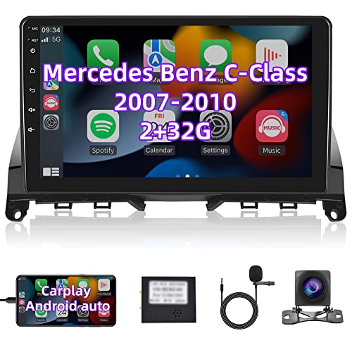 Android Wireless Apple Carplay Car Stereo for Mercedes-Benz C-Class 2007-2010, Rimoody 9’’ Touch Screen Benz C-Class Car Radio Bluetooth GPS WiFi FM Mirror Link RCA USB SWC + Backup Camera