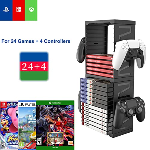 Game Storage Tower Universal Video Game Storage for 24 Games Storage Stand Compatible with PS5 PS4 Xbox Nintendo Switch Games Gamer Gifts