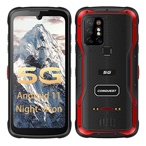 CONQUEST S20 5G Rugged Smartphone Unlocked Cell Phones Android 11, 8G+256G,IP 68 Waterproof 8000mAh Battery,IP68 Waterproof,48MP Quad Camera,6.3 Inch Screen,Dual SIM,NFC,POC walkie Talkie (RED, 256G)