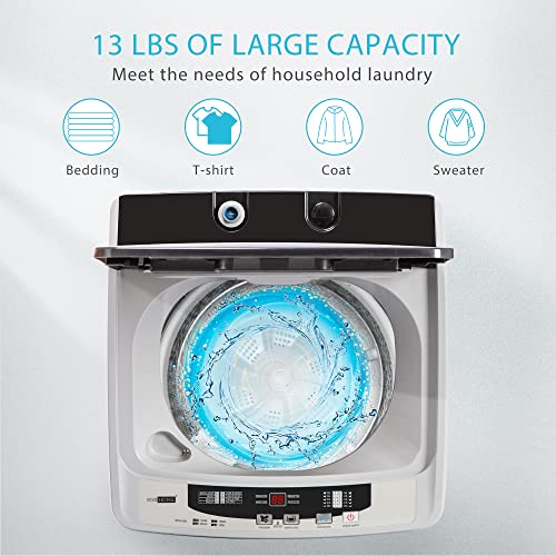 VIVOHOME 2 in 1 Portable Compact Full Automatic Washing Machine with Built in Drain Pump Spin Dryer 8 Laundry Modes and 10 Water Levels for Apartments 1.32cu.ft 13 lbs Capacity