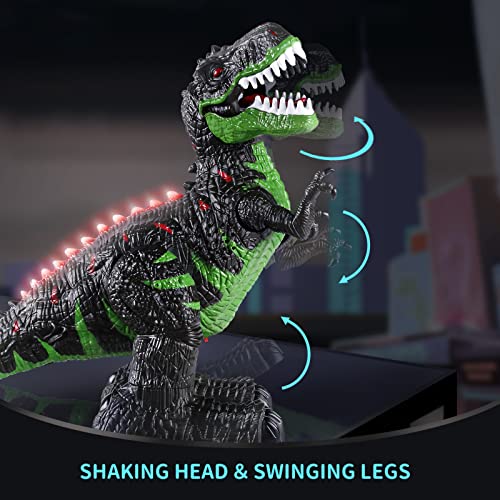 TEMI 8 Channels 2.4G Remote Control Dinosaur Toys for Kids 3 4 5 6 7 Years, Electric Stunt RC Walking T- Rex Toy with Lights and Sounds Powered by Rechargeable Battery, for Boys Girls