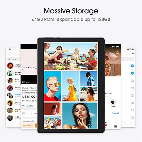 Upgraded Dragon Touch Notepad K10 Tablet, 64GB Storage with Micro HDMI Port, Android 10 Tablet, Quad-Core Processor, 10.1 inch IPS HD Display, GPS, 5G Wi-Fi, Metal Body Black