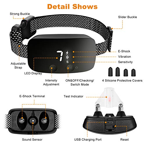 NBJU Bark Collar for Dogs,Rechargeable Anti Barking Training Collar with 7 Adjustable Sensitivity and Intensity Beep Vibration for Small Medium Large Dogs (Black)