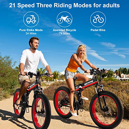 Electric Bike,26''Fat Tire Electric Bike with 48V 13Ah Removable Battery,750W Folding Electric Bike for Adults,30 MPH Electric Mountain Bike,Shimano 21 Speed E-Bike with Phone Charger Mount