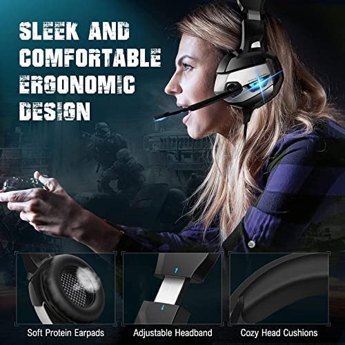 Gaming Headset with Microphone, Gaming Headphones Stereo 7.1 Surround Sound PS4 Headset 50mm Drivers, 3.5mm Audio Jack Over Ear Headphones Wired for PC Switch Playstation Xbox PS5 Laptop