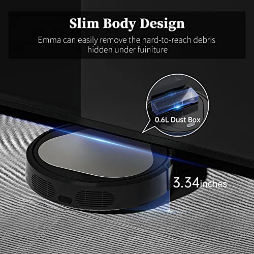 Emma Robot Vacuum Cleaner, Robot Vacuum 3000Pa, Robotic Vacuums 110Mins Runtime&Self Charging, Compatible with Alexa&Google Home&2.4G Wi-Fi, Ideal for Pet Hair, Hard Floor and Low-Pile Carpet (Emma)