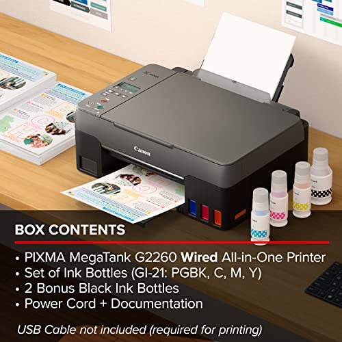 Canon G2260 All-in-One Wired Supertank (MegaTank) Printer | Copier | Scanner| USB Connectivity, Black, one Size (4466C002)