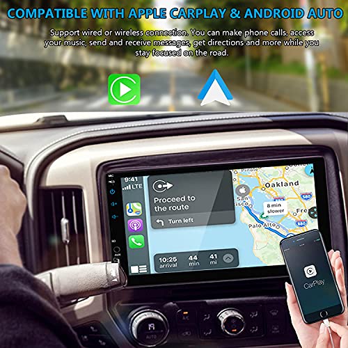 Double Din Car Stereo Radio Bluetooth Touch Screen - Apple Carplay & Android Auto - 7 Inch HD LCD Monitor with USB/TF/AUX Port, AM/FM, Steering Wheel, Mirror Link, Backup Camera